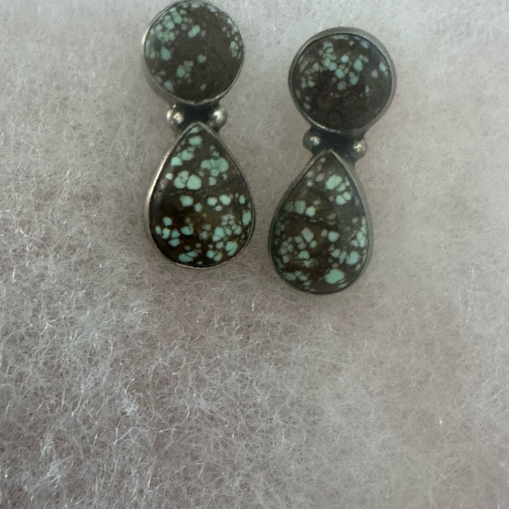 Handmade Number 8 Turquoise & Sterling Silver Post Earrings - Picture 3 of 5